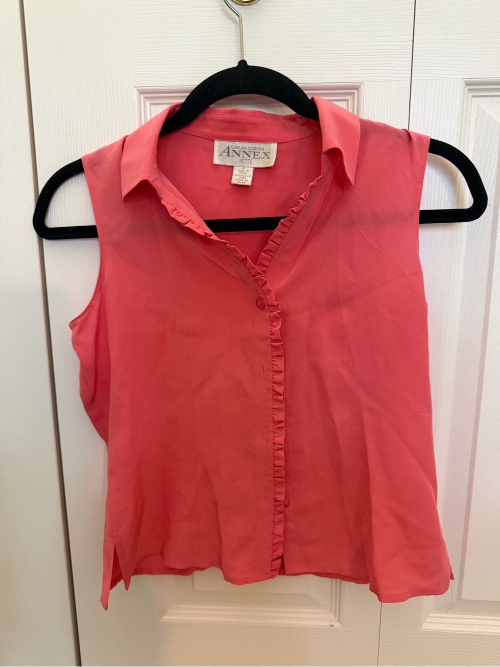 Casual Corner Coral-Pink Sleeveless Ruffle-Front Blouse